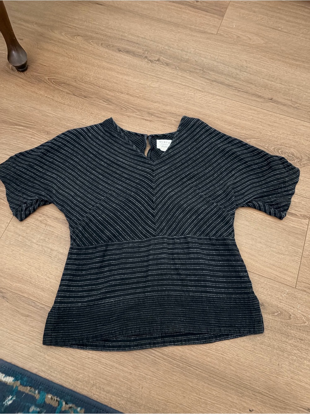 Mirth Peplum V-Neck Cotton Blouse Black Stripe S